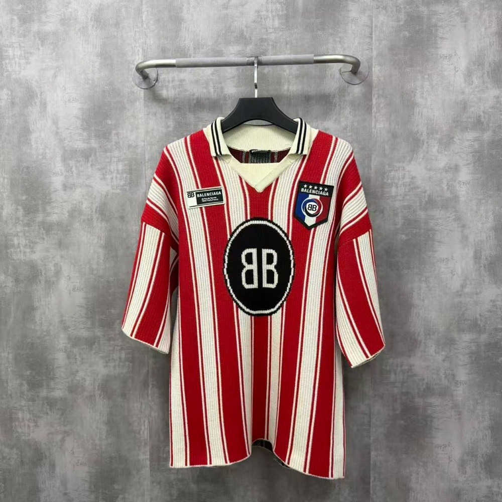 Authentic Balenciaga Red and White Striped Jersey